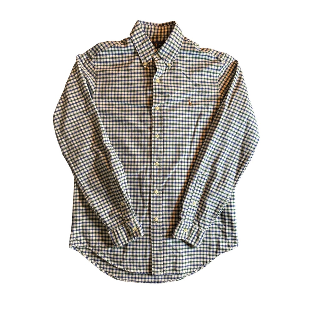 Ralph Lauren Gingham Button Down Shirt Mens S Blue Green Check Long Sleeve